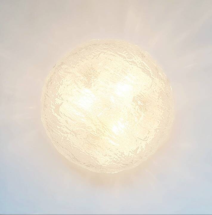 Large Mid-Century Murano Ice Glass Flush Mount from Kaiser, 1960s