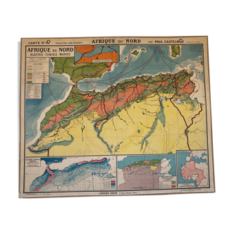 Carte géographique scolaire ancienne Afrique du Nord