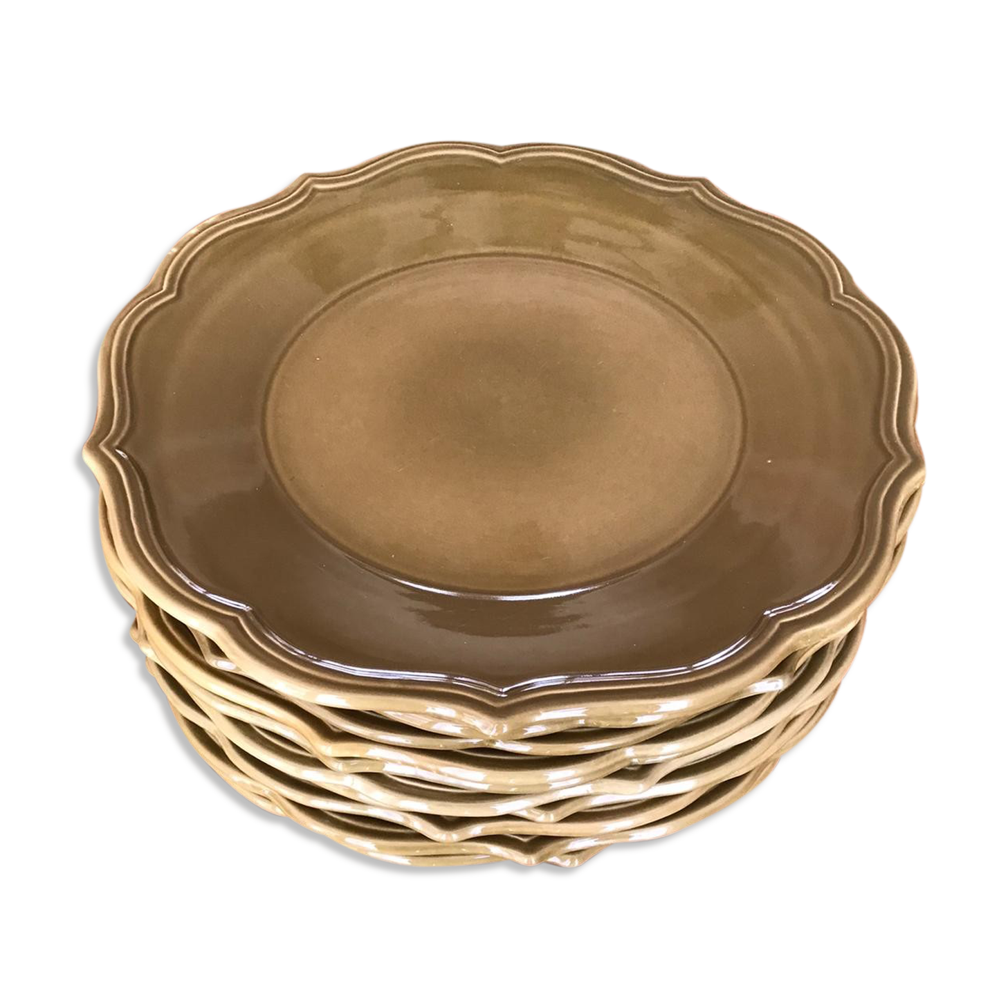 10 Niderviller plates in olive green earthenware