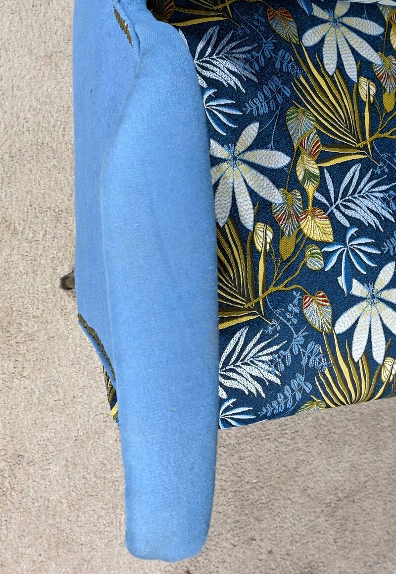 2-Seater Bench in Azure Blue Fabric – 1940s