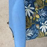 2-Seater Bench in Azure Blue Fabric – 1940s