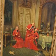 Signed Antique French Oil Painting – Cardinals in Luxurious Setting, 19th C