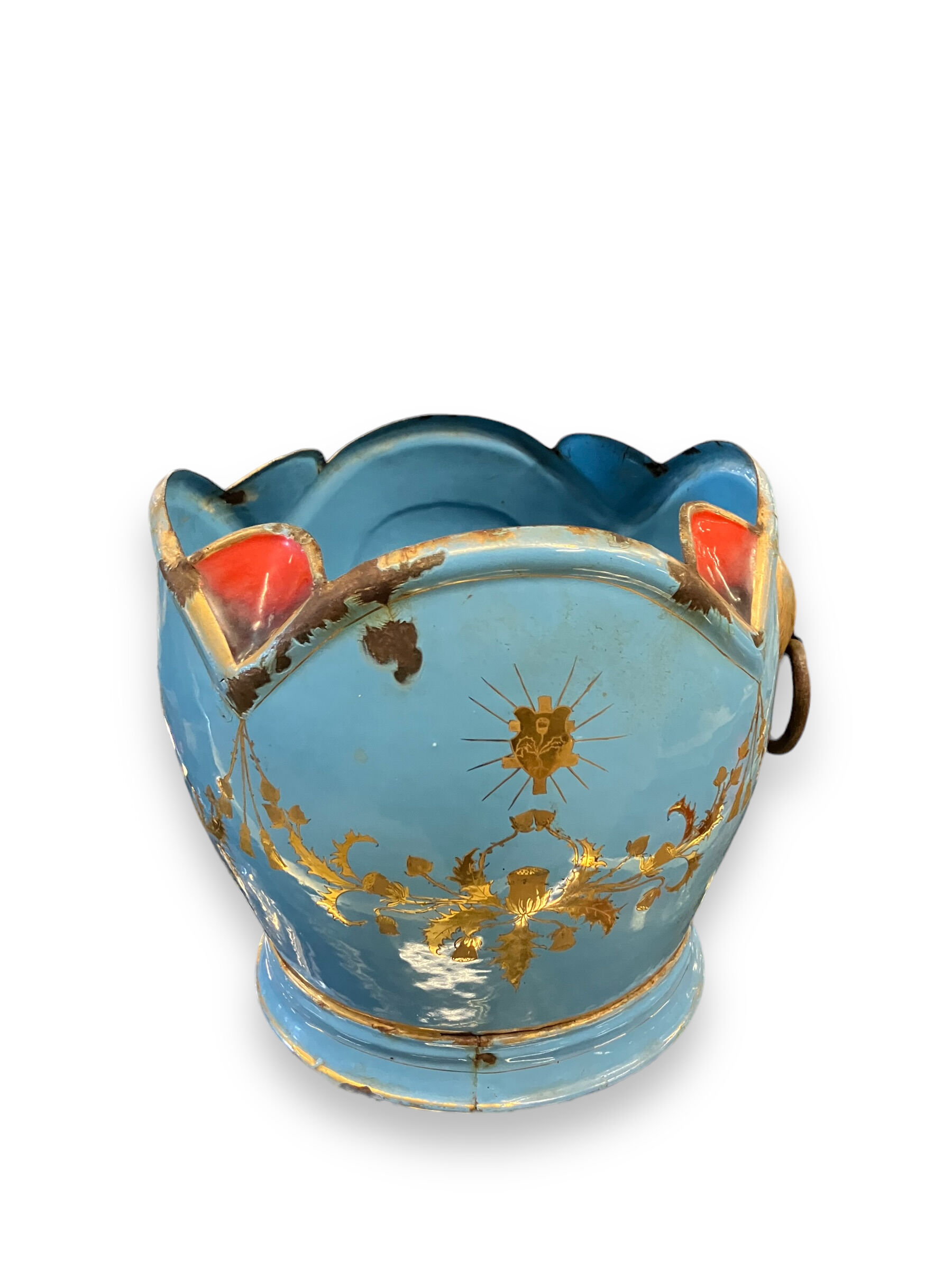Planter In Early Painted Enamelled XIXth Signed E. Corrier