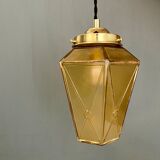 Suspension globe vintage art deco en verre jaune et doré