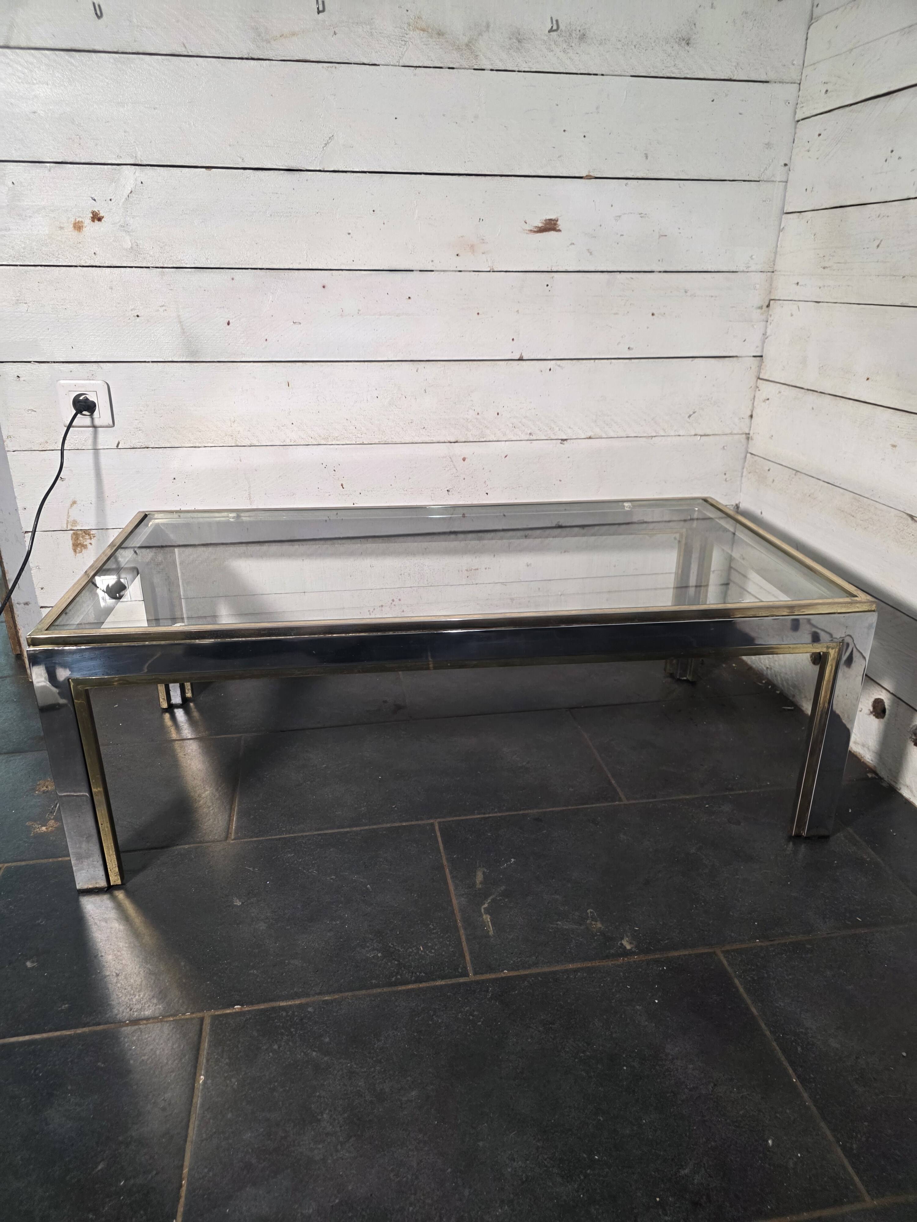 Chrome and gold metal coffee table by Romeo Rega from the 1970s.