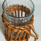 Six vintage 50s glasses in braided rattan cases