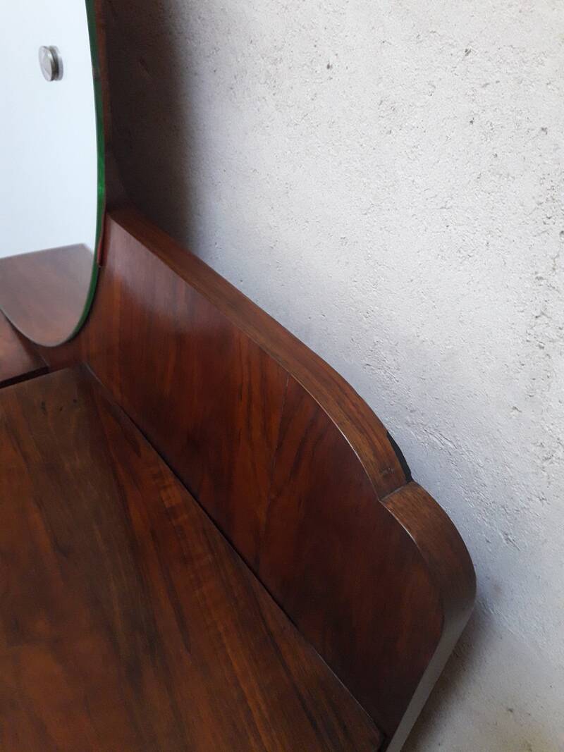 Art Deco dresser, solid walnut, veneer, 3 drawers, mirror.
