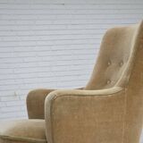 1970s, Danish armchair., original light green furniture velour.