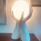 Lampe à main vintage en céramique blanche. France années 1970. Style Memphis