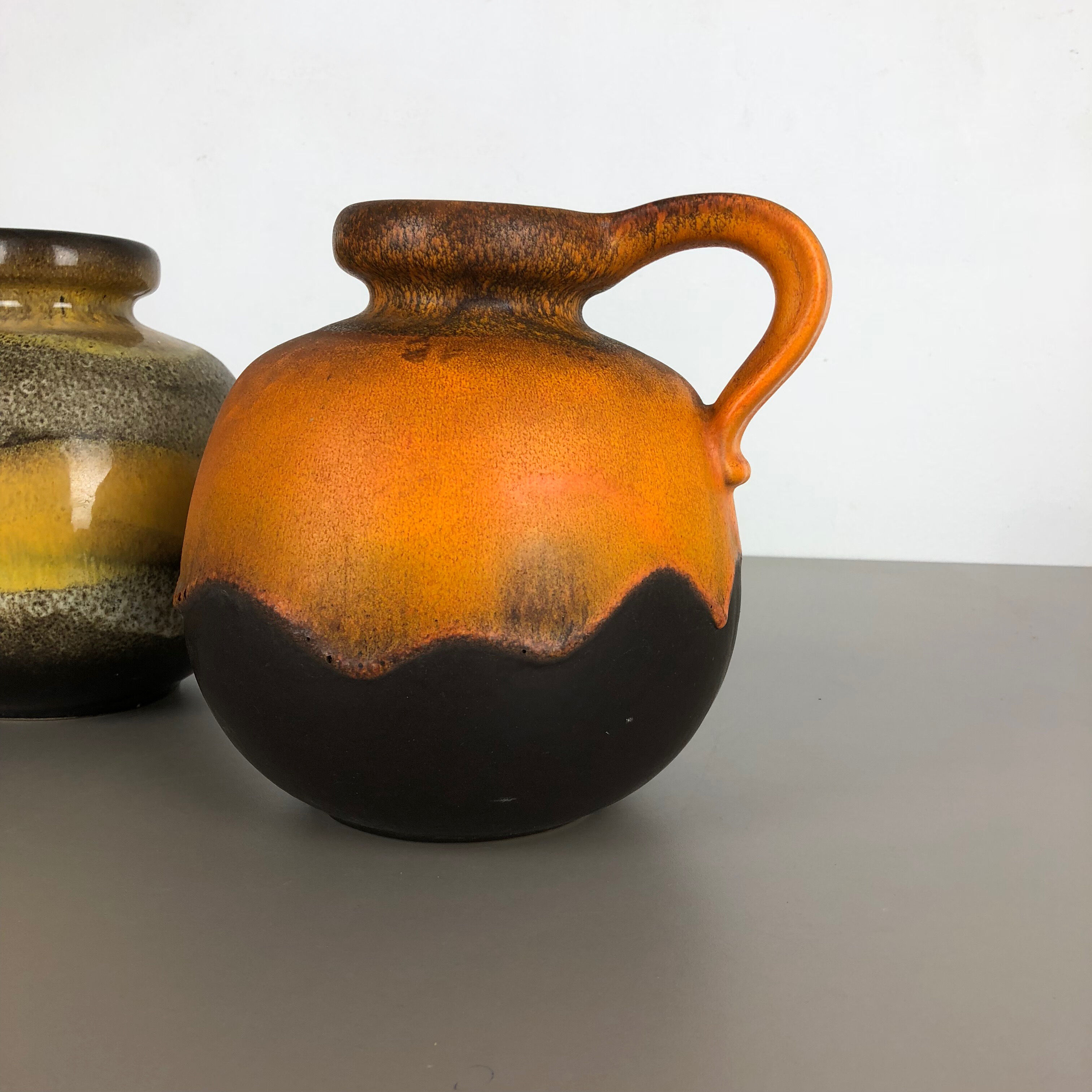 Set of two pottery fat lava vases model "484-21" made by Scheurich Germany 1970s