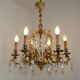 Large Heavy French Art Nouveau 6-Light Brass & Crystal Cage Chandelier