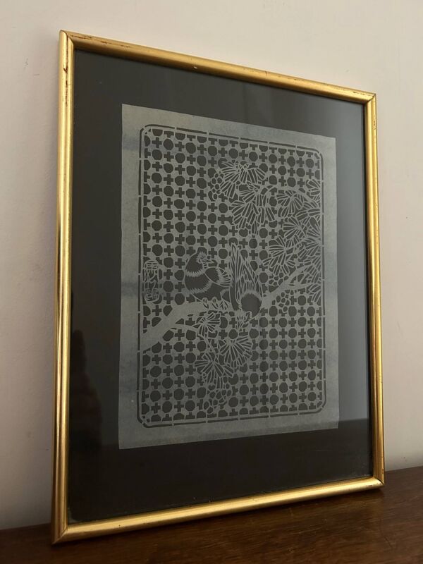 3 tableaux oiseaux en papier découpé chinois vintage