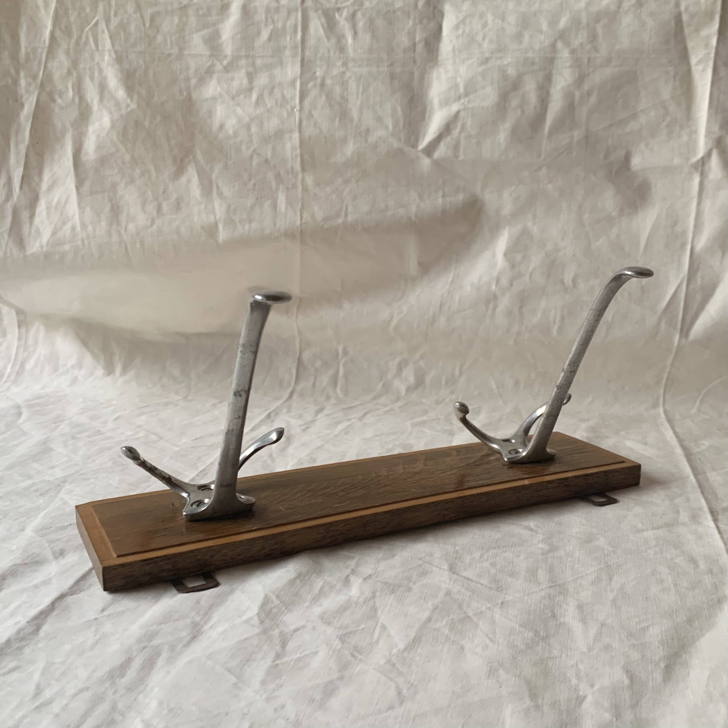 Vintage wooden wall coat rack - 2 hooks