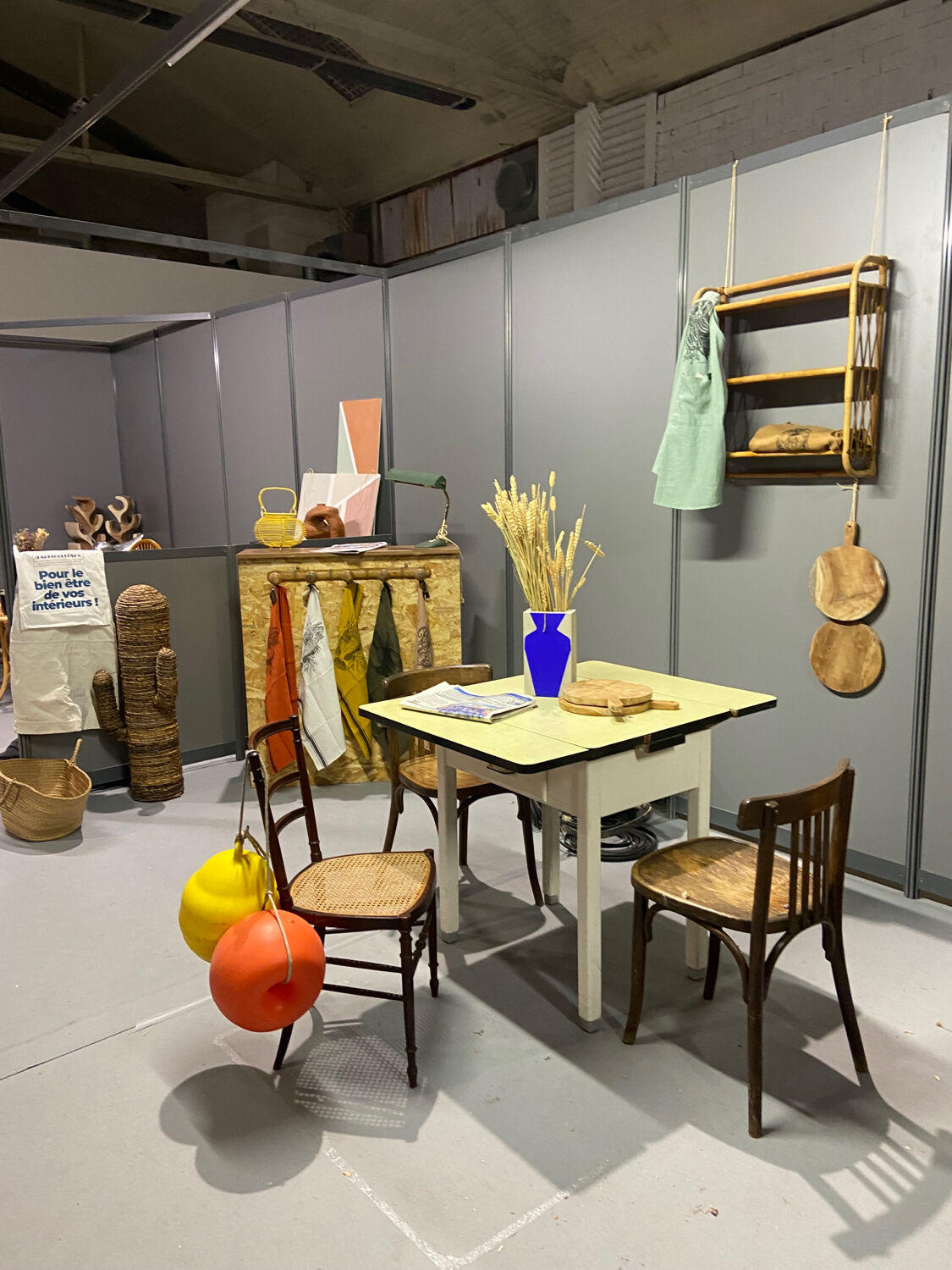 Vintage wall rattan shelf