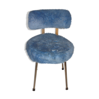 Chaise pelfran en moumoute bleu de 1965