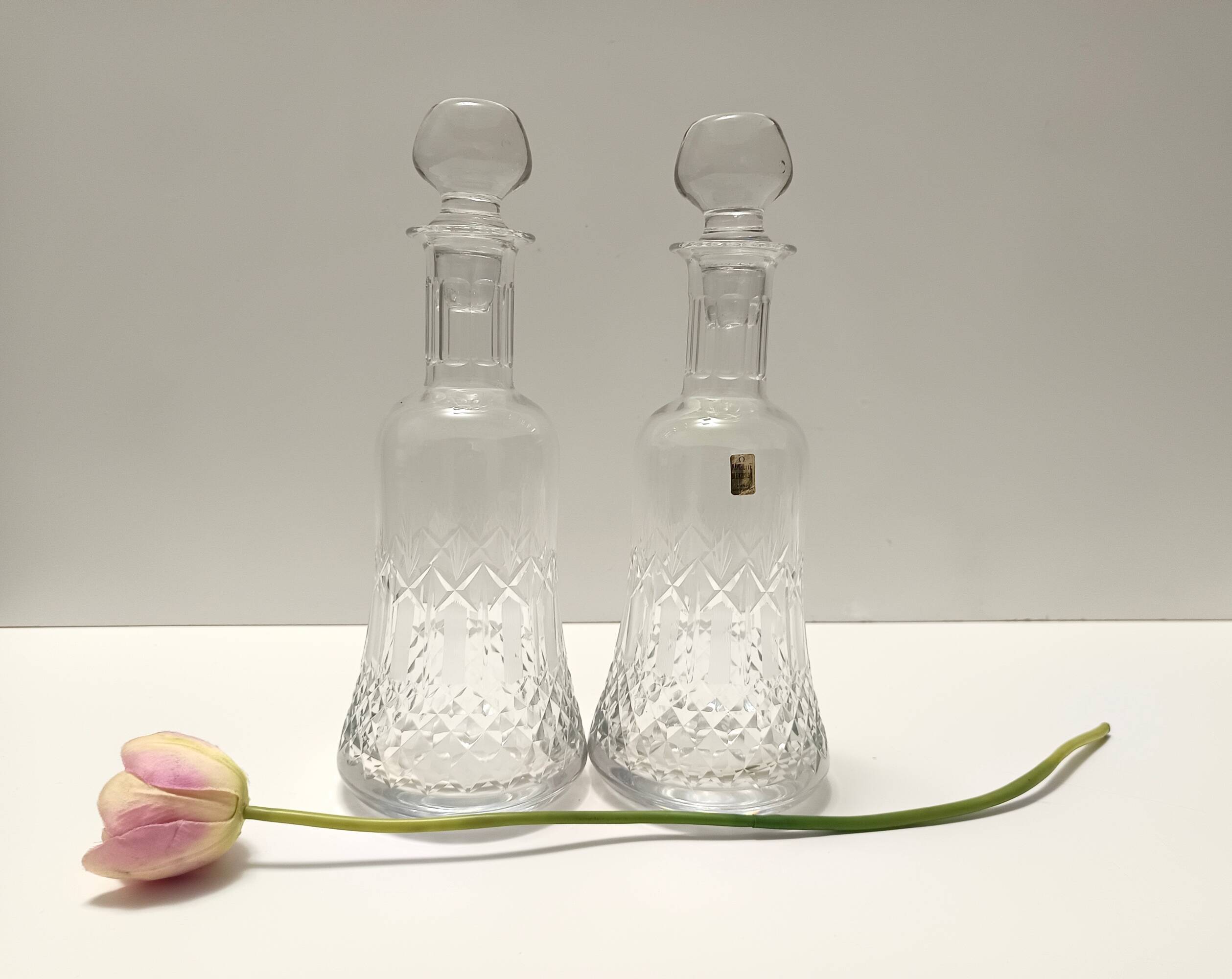 Pair of Transparent Crystal Decanter Bottles by Bleikristall, Germany