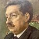 Portrait painting of a man with green eyes and mustache signed 1904