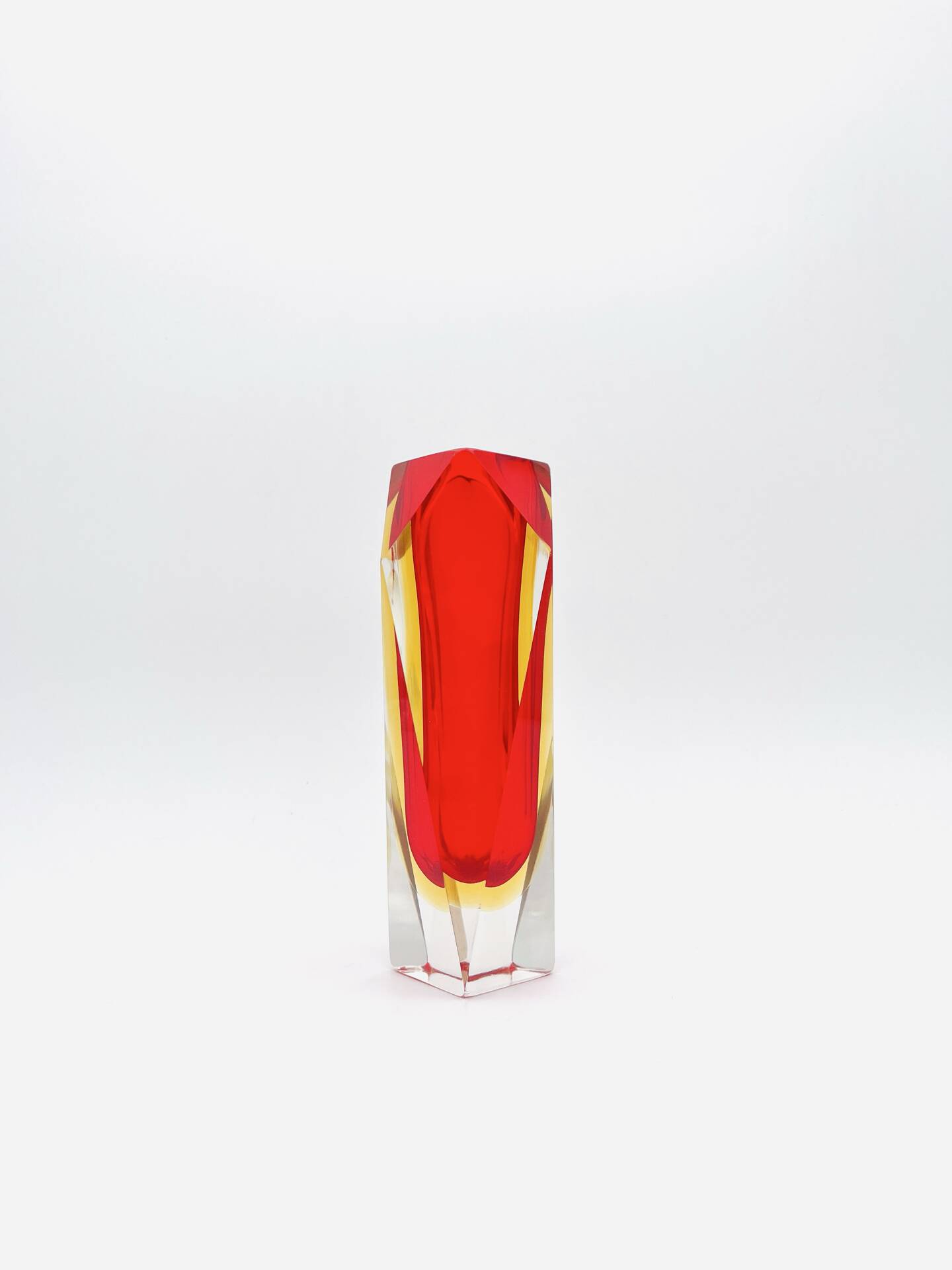 Vase Flavio Poli pour Seguso - Sommerso - Murano rouge et jaune