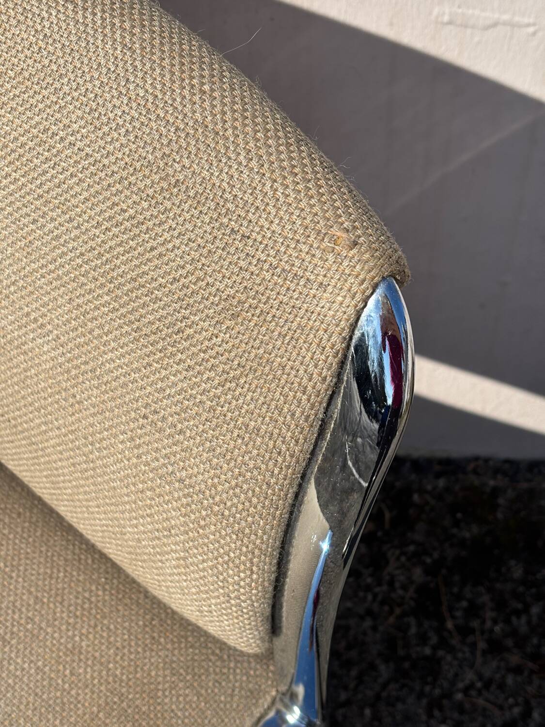 Vintage steel and beige fabric sleigh chair