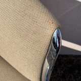Vintage steel and beige fabric sleigh chair