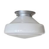 Large round ceiling light in white opaline glass, antique lighting fixture