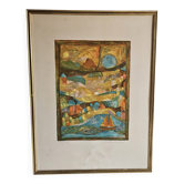Lithographic table stylised figurative composition sailing boat Judith Bledsoe