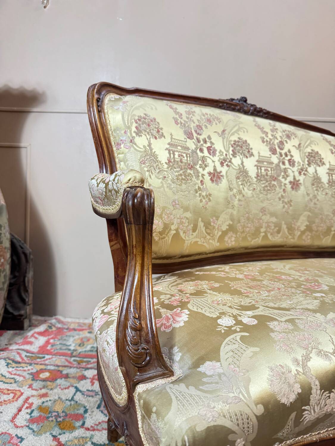 Mercie frères walnut banquette in louis xv style 19th century