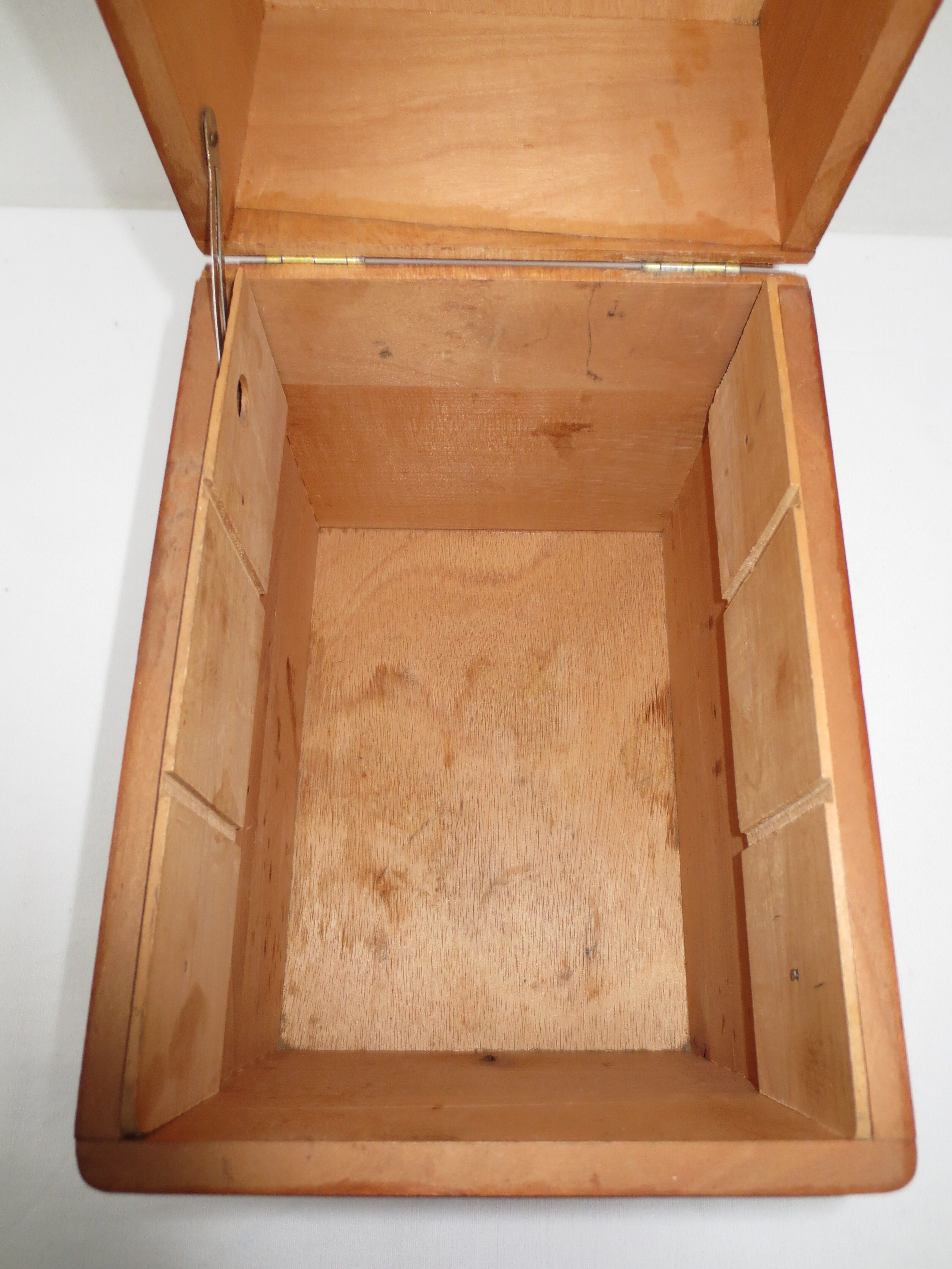 old mortised box in light varnished wood