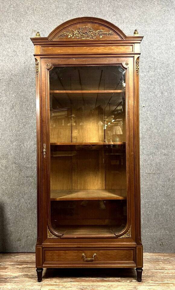Parisian library in Louis XVI style in marquetry and gilded bronzes circa 1850