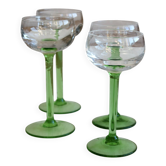 4 verres à vin d’Alsace vintage dépareillés – Pieds verts
