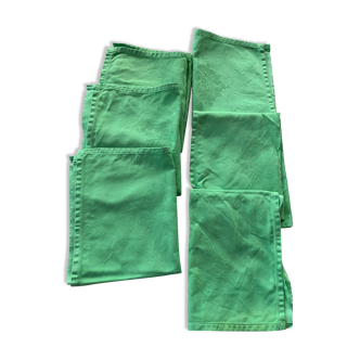 6 serviettes en coton damassé  rectangulaire vert à motif floral vintage