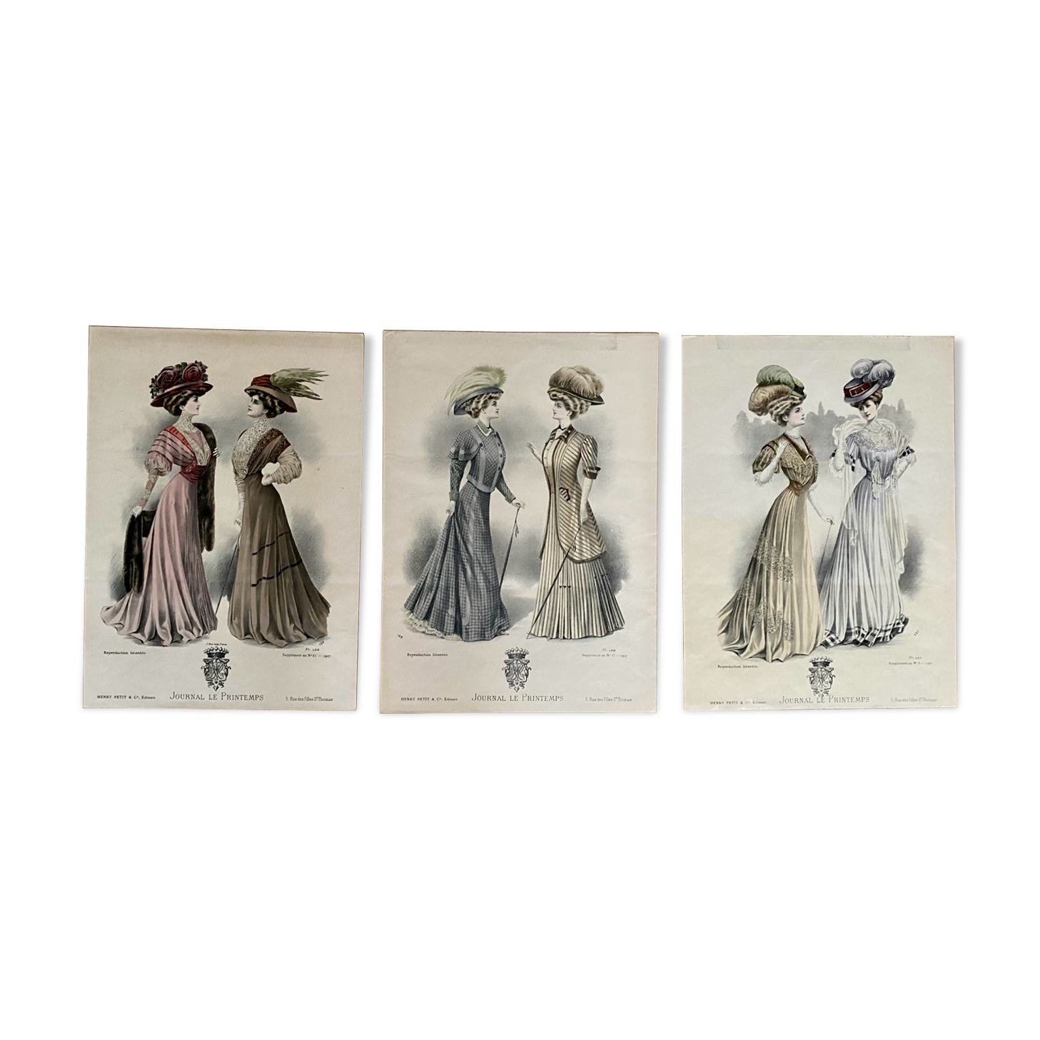 3 original fashion posters, Le Printemps newspaper, circa 1900