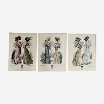 3 original fashion posters, Le Printemps newspaper, circa 1900