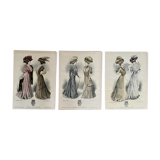 3 affiches de mode originales, journal le printemps, vers 1900