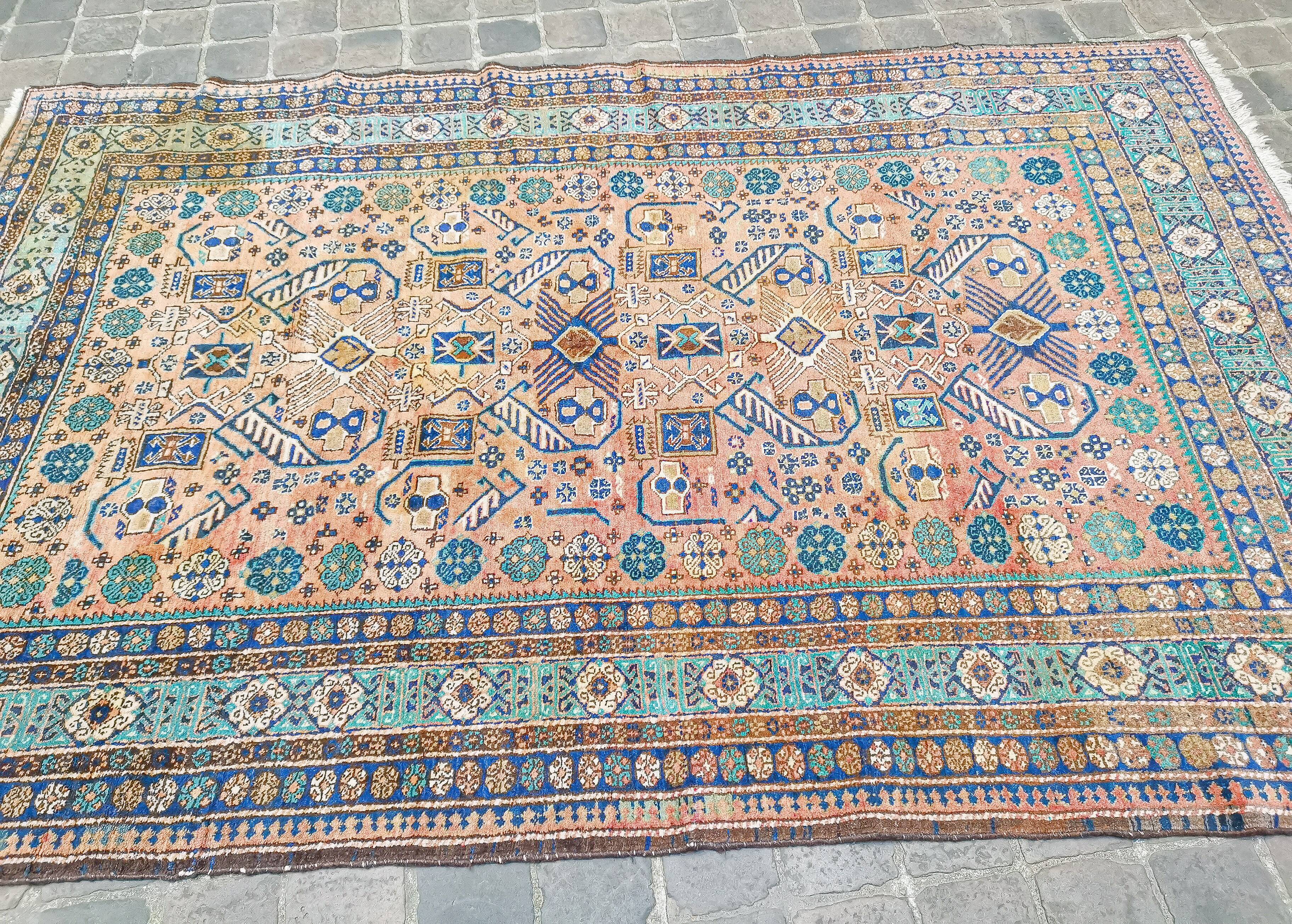 Ardebil vintage handmade Persian oriental rug 252 x 166 cm