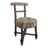 Chaise de fumeur Napoléon III en bois noirci torsadé tapisserie à feuillages