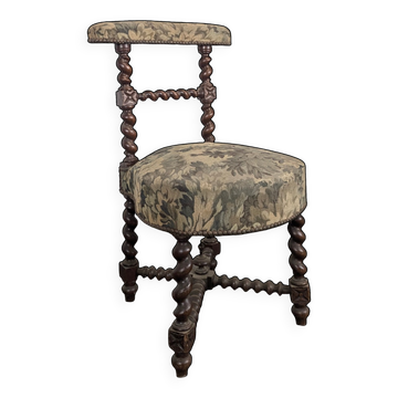 Chaise de fumeur Napoléon III en bois noirci torsadé tapisserie à feuillages