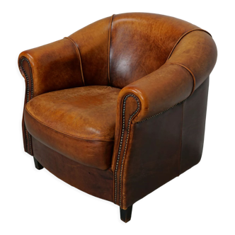Vintage dutch cognac colored leather club chair
