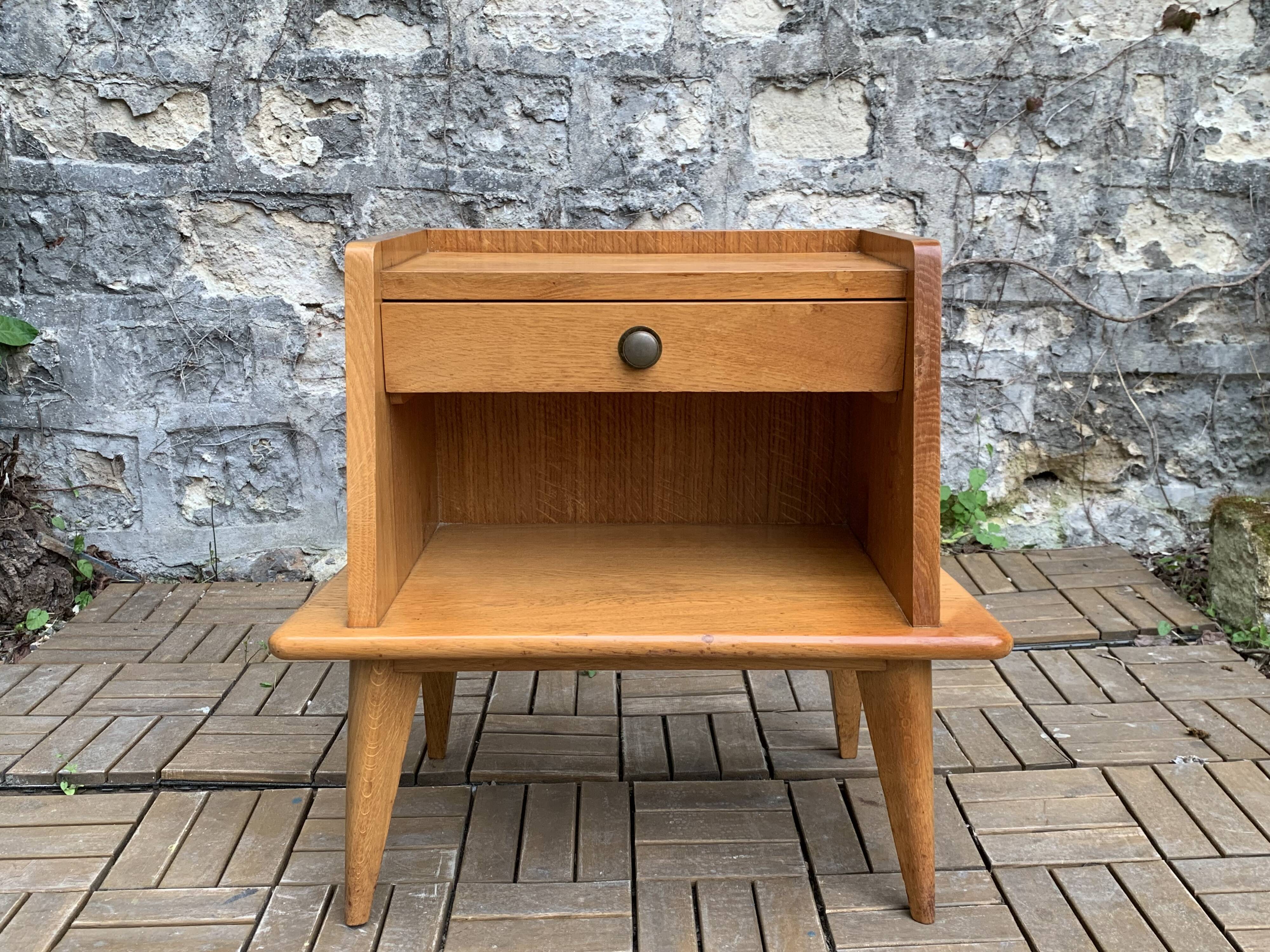 Solid oak compass feet bedside table 1950