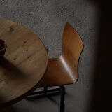 Set of 6 industrial stackable chairs by Niels Larsen, black metal and oak, 1960s.