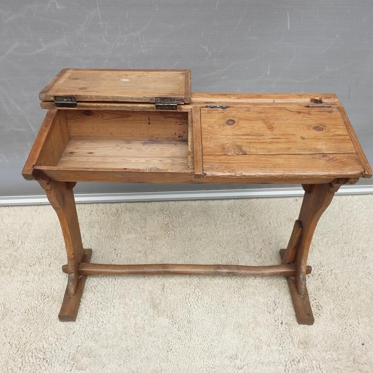 Double school wood desk from 1880 for decoration