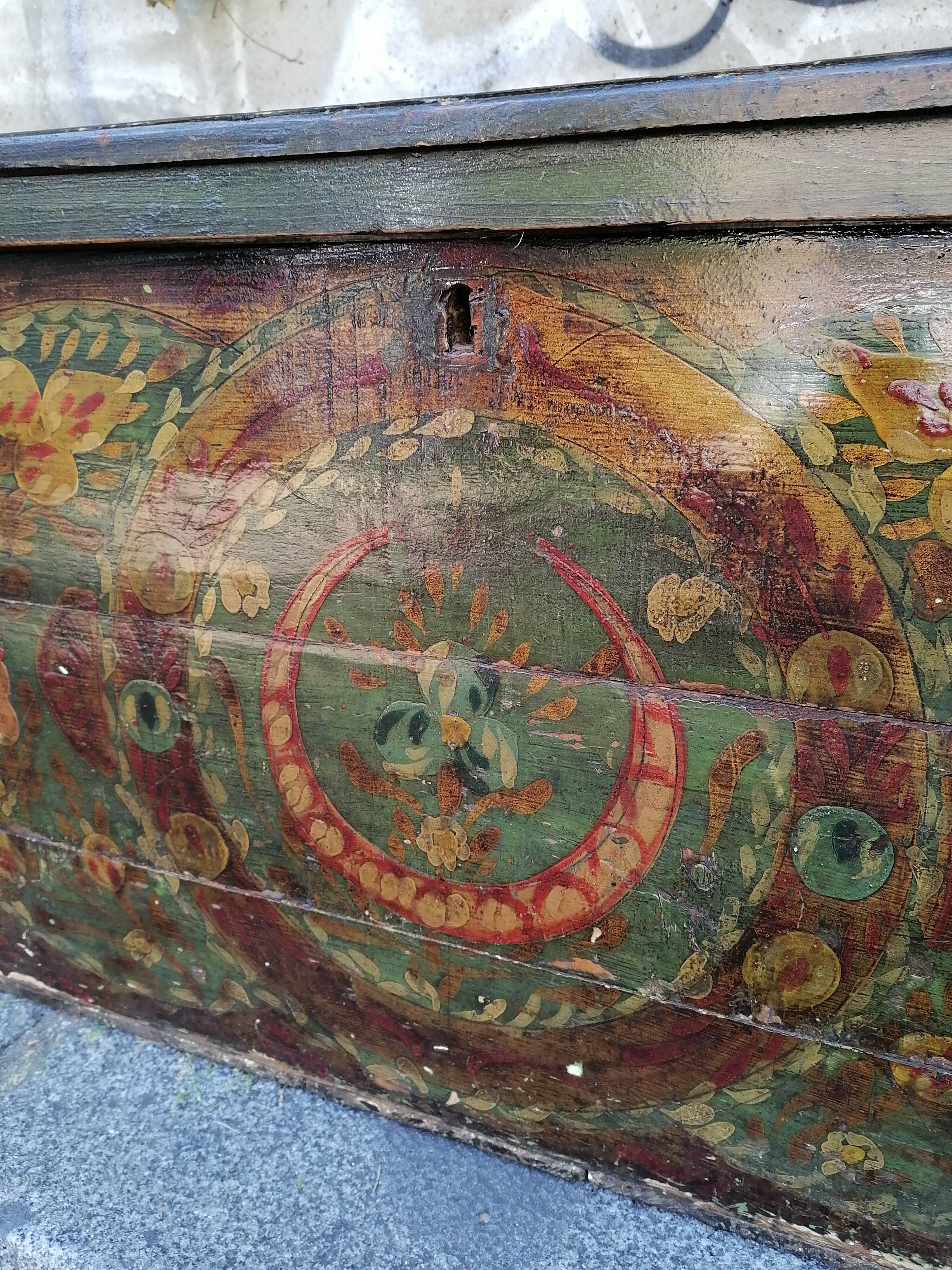 Alsatian wedding chest painted wood old 19th