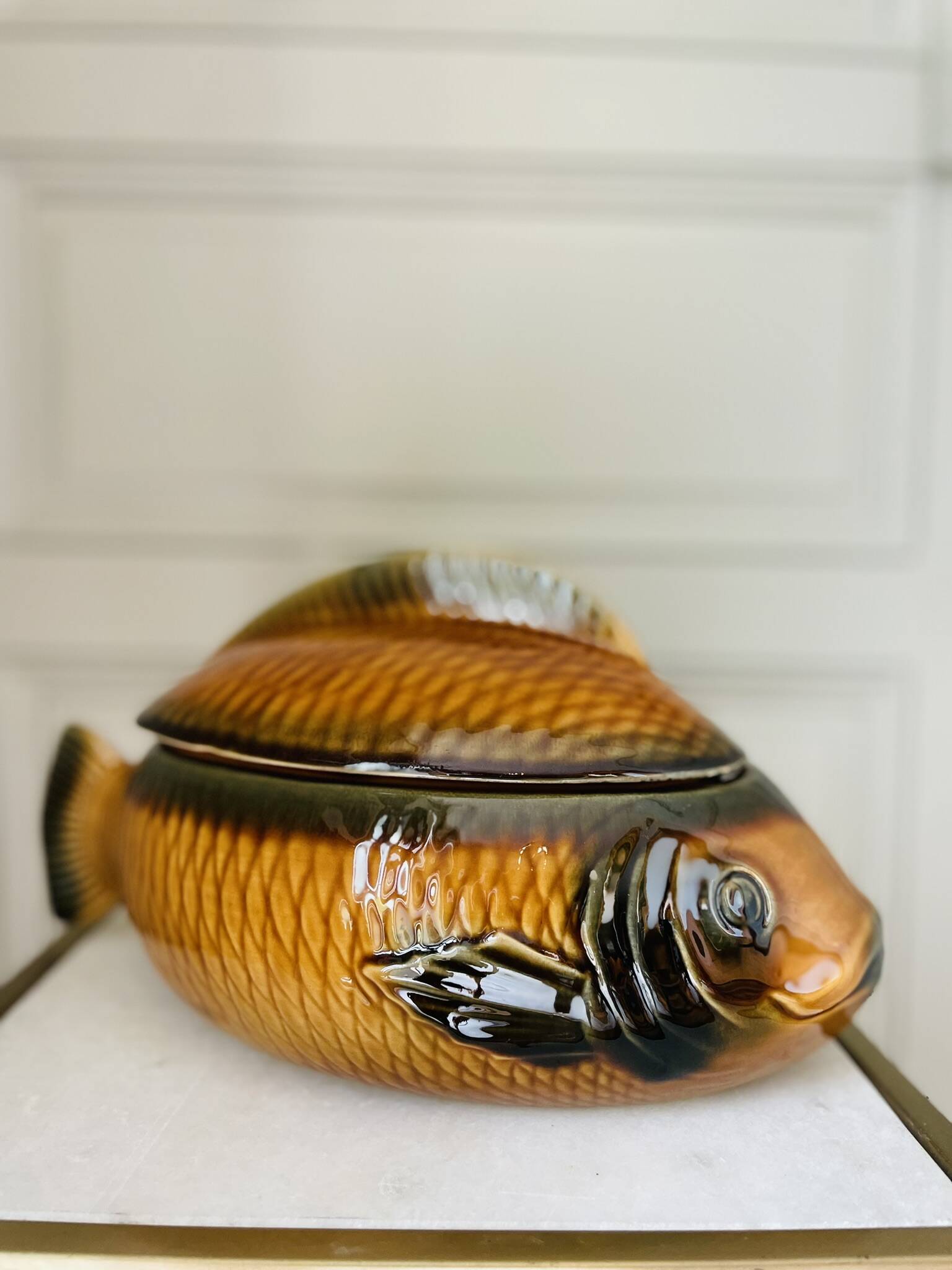 Sarreguemines earthenware fish tureen