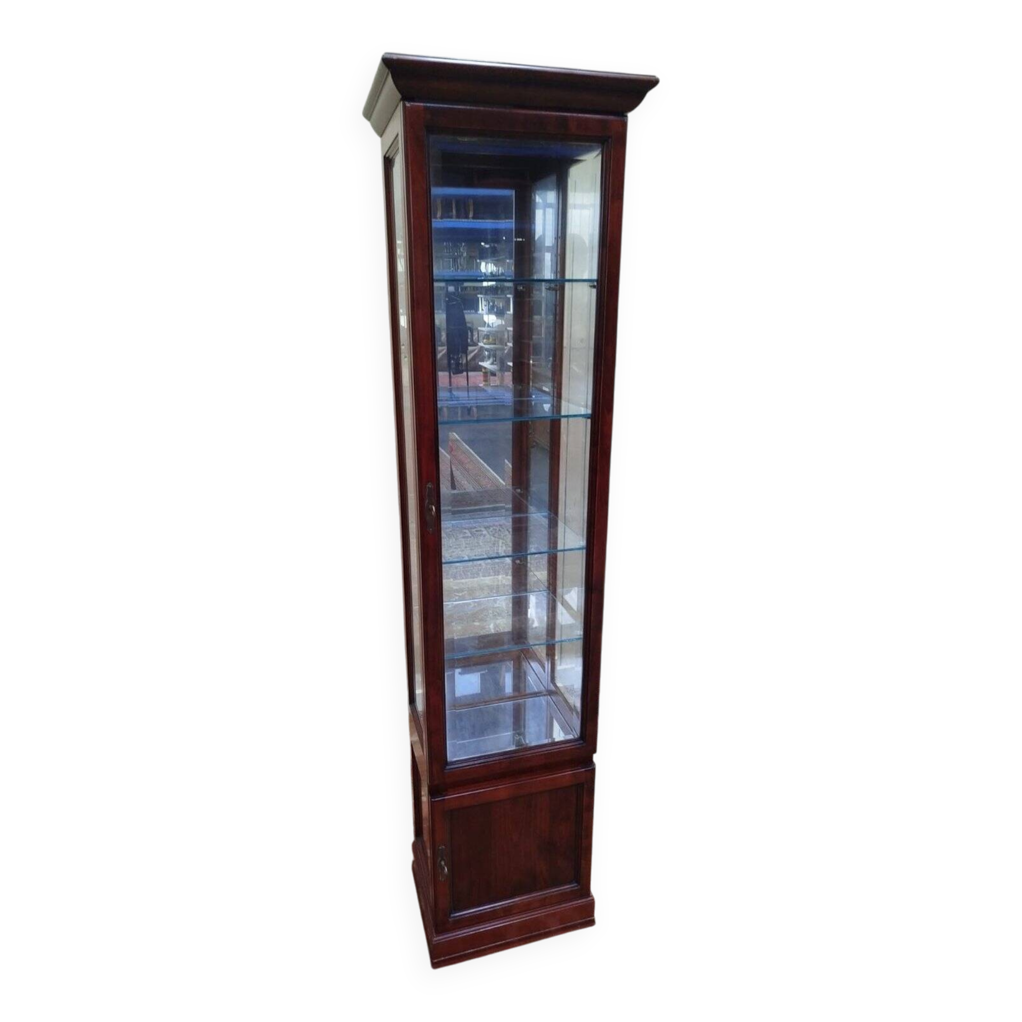 Vitrine étroite de présentation en merisier