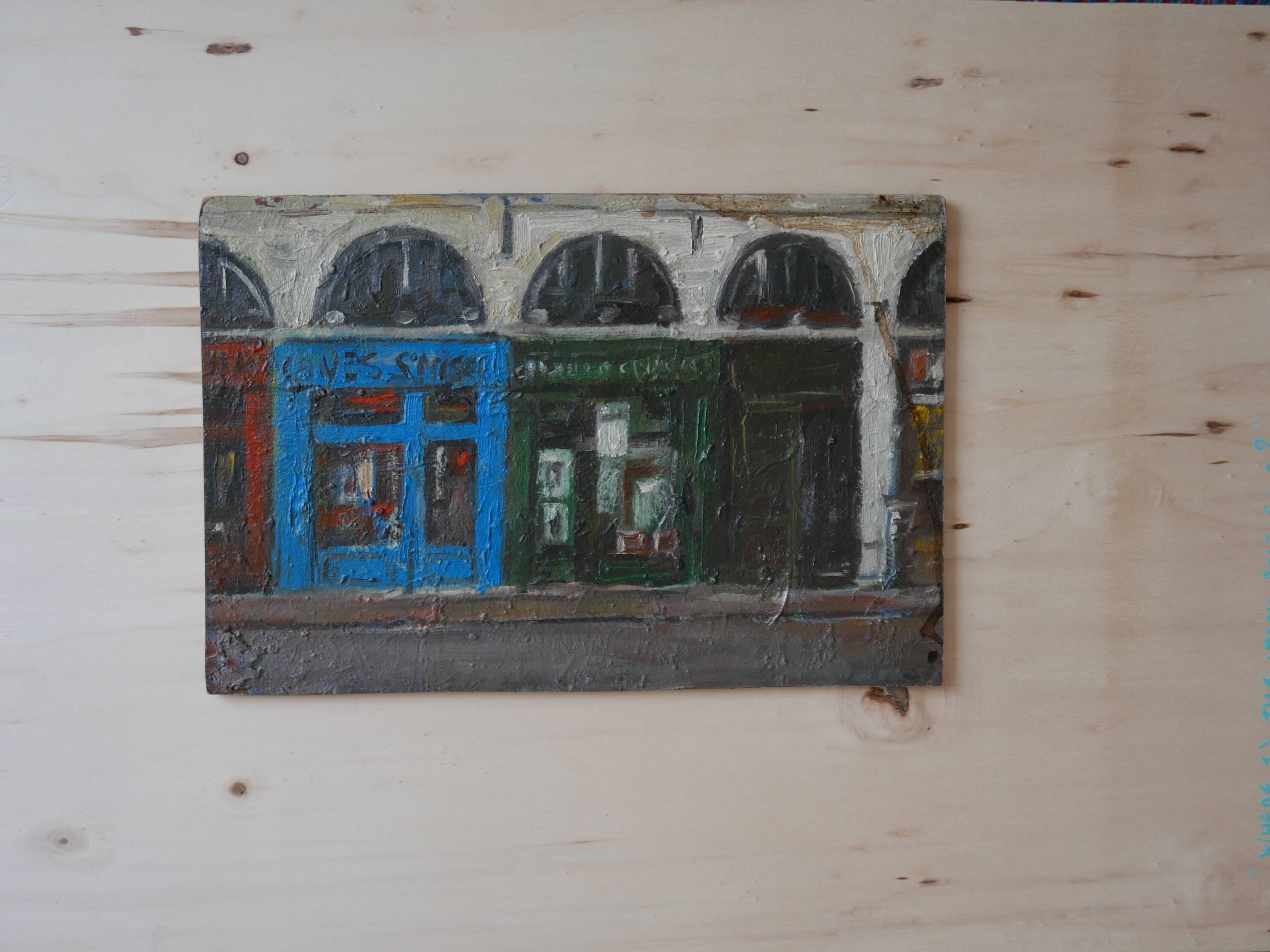 Old oil painting on wood, rue Parisienne