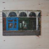Tableau ancien huile sur bois, rue Parisienne