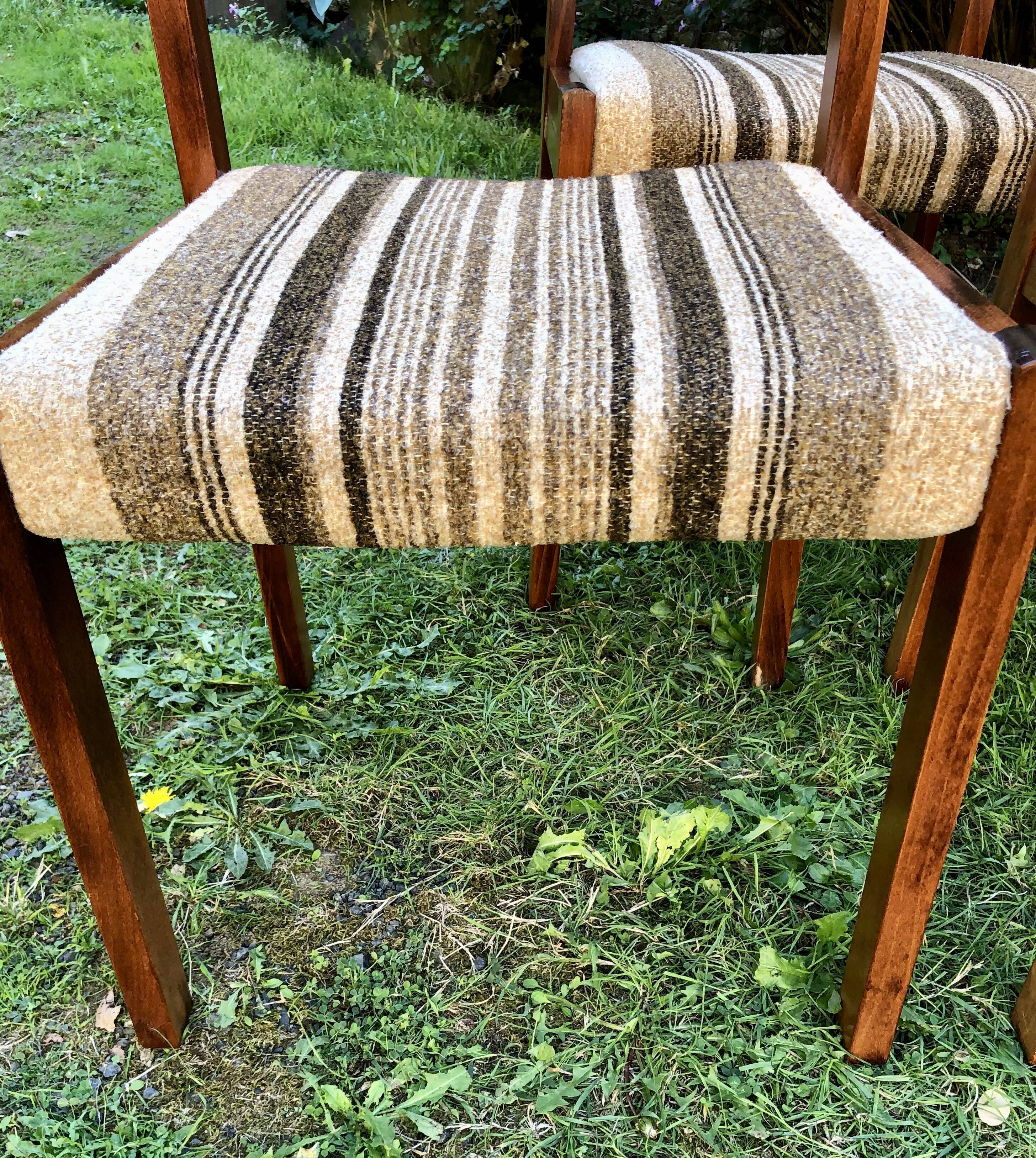 Chairs wood and striped antique fabrics