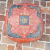 Red and black moroccan pouf