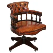 Chesterfield Captains Swivel Chair in Hand-Dyed Brown Leather