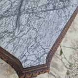 Louis XV style game table in solid oak and richly decorated marble